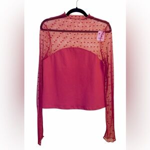 Pink Sheer Polka Dot Long Sleeve Top